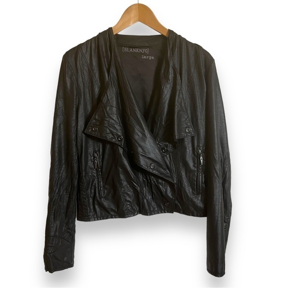 Blank NYC Jackets & Blazers - Blank NYC Wrinkle Faux Leather Black Jacket Women’s Size Large